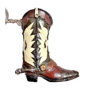 Cowboy Boot Silver Spur Ceramic Keychain Black Brown Cream Chain 2.5-in Gift NEW